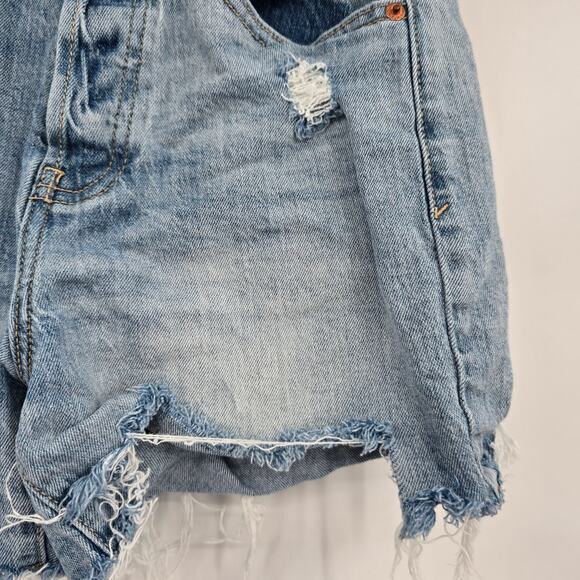 DAZE Women's Distressed Frayed Hem Button Fly High Rise Denim Jean Shorts Sz 25 - Picture 9 of 13